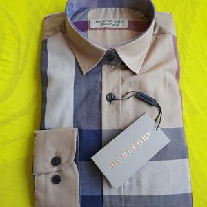 BURBERRY LONDON CAMEL BLUE WOMEN BUTTON DOWN SHIRT